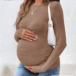 SHEIN Brown Maternity Long Sleeve Top Heather  scoop neck top medium M